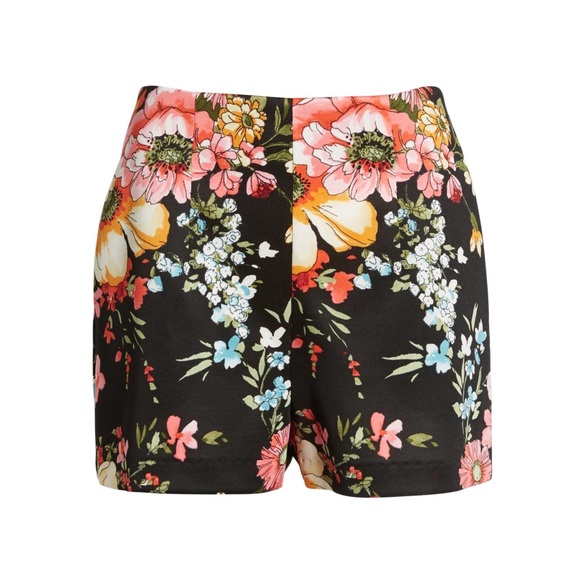 LEITH Black Floral Printed Retro Pin Up High Waisted Shorts Size XXS - Picture 2 of 9